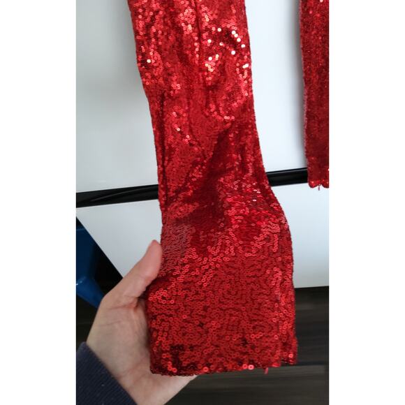 NWT Red sequins sparkly pants Christmas party zip size Med Glam Twee lined - Picture 4 of 9
